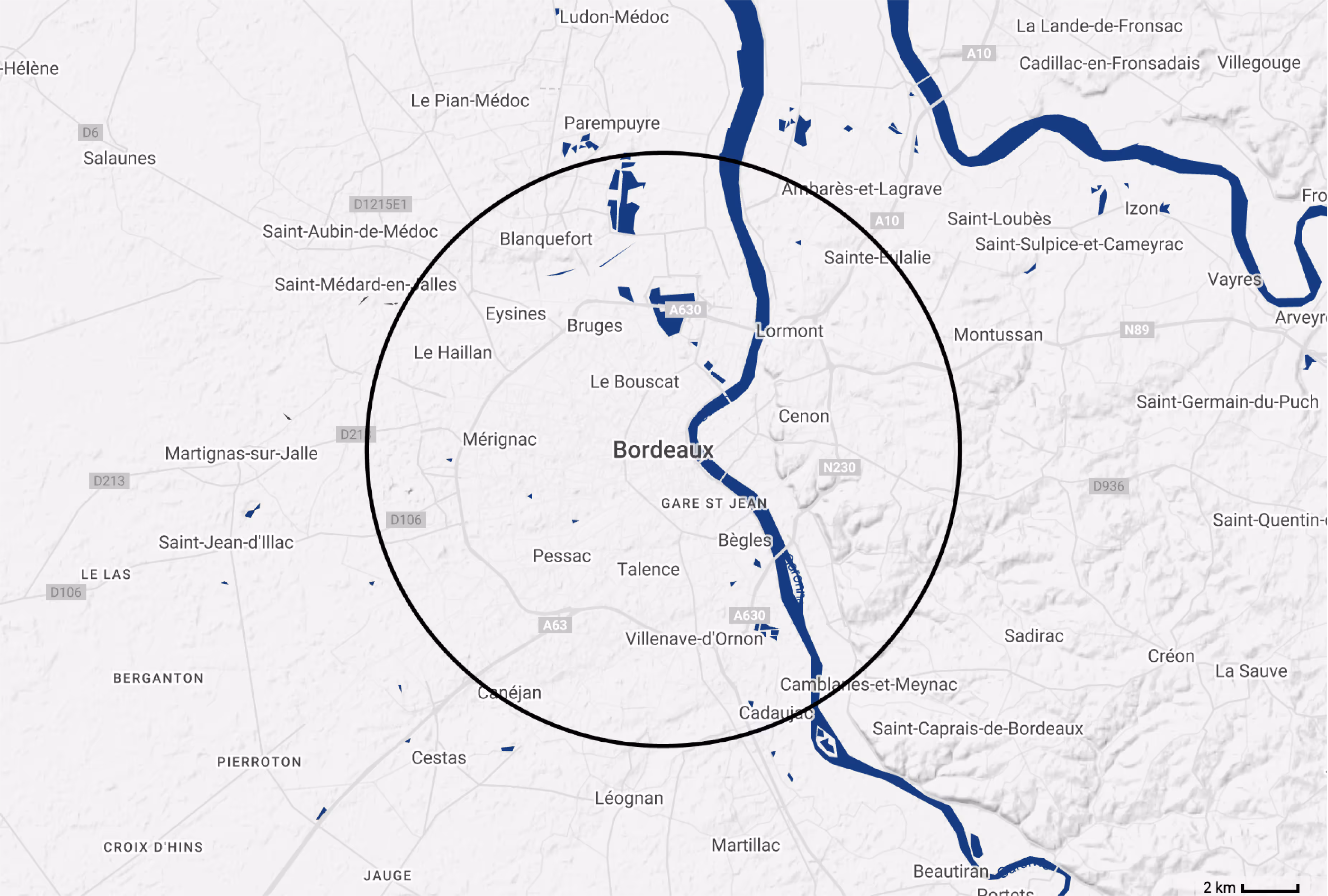 Carte officielle de la zone d'intervention de la société de serrurerie Verrouille à Bordeaux